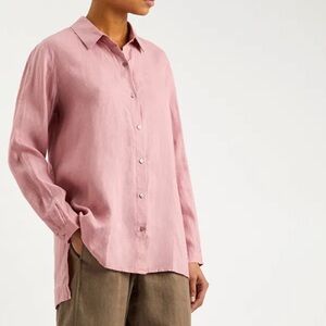 Eileen Fisher Womens 100% Linen Side Slit Button Up Shirt Tunic M Coastal New